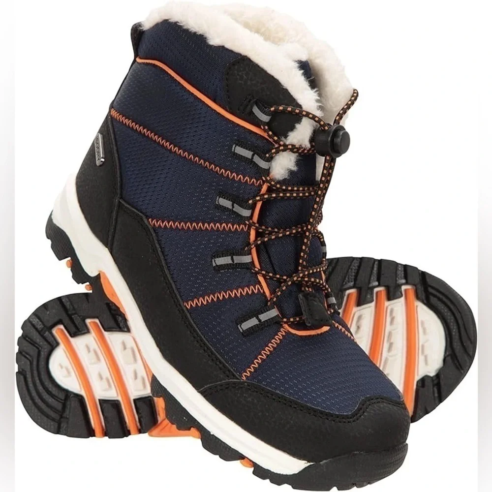 The Comet kids isotherm waterproof navy blue/orange snow boots w/faux furSz-3  k
